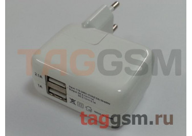 СЗУ для iPhone / iPad 2100mA 12W 2 выхода USB (A5115W010A051) (белый с подсветкой), в коробке