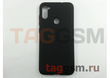Задняя накладка для Samsung M115 Galaxy M11 (силикон, матовая, черная, красные кнопки (Button)) техпак