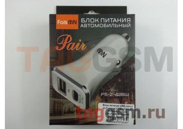 Блок питания (авто) на 2 порта (USB+Type-C) 3100mA (белый) (FS-Z-426W) Faison