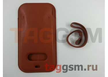 Кожаный чехол-конверт для iPhone 12 / 12 Pro (коричневый) MagSafe