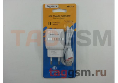 Блок питания USB (сеть) на 2 порта USB 2400mA + кабель USB - Lightning (белый) (BA24A) Borofone