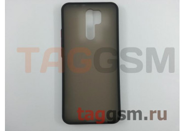 Задняя накладка для Xiaomi Redmi 9 (силикон, матовая, черная, красные кнопки)