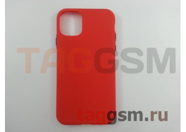 Задняя накладка для iPhone 11 (силикон, матовая, красная, черные кнопки (Button)) техпак