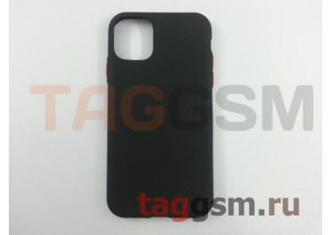 Задняя накладка для iPhone 11 (силикон, матовая, черная, красные кнопки (Button)) техпак
