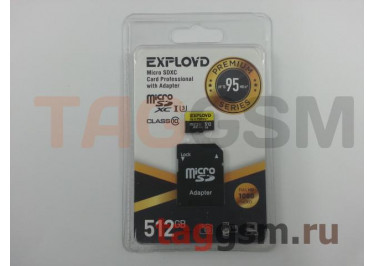 Micro SD 512Gb Exployd Class 10 UHS-1 Premium (U3) SD 95 MB / s с адаптером SD