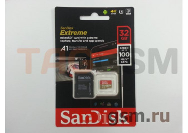 Micro SD 32Gb SanDisk Extreme Class 10 UHS-I U3 A1 100Mb / s V30 (4K UHD) с адаптером SD