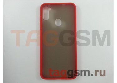 Задняя накладка для Samsung A11 / A115 Galaxy A11(2020) / M11 / M115 Galaxy M11 (2020) (силикон, матовая, красная, черные кнопки) техпак