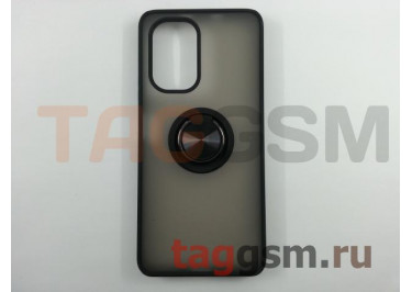 Задняя накладка для Xiaomi Redmi K40 Pro (силикон, матовая, магнит, с держателем под палец, черная (Ring)) Faison