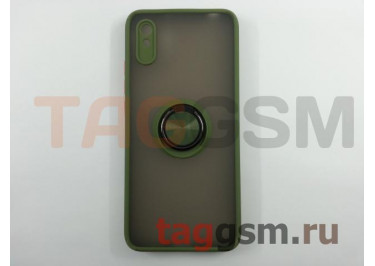 Задняя накладка для Xiaomi Redmi 9A (силикон, матовая, магнит, с держателем под палец, хаки (Ring)) Faison