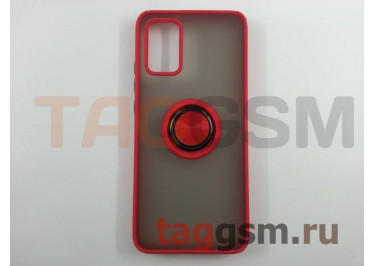 Задняя накладка для Samsung A02s / A025 Galaxy A02s (2021) (силикон, матовая, магнит, с держателем под палец, красная, (Ring)) Faison