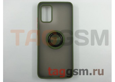 Задняя накладка для Samsung A02s / A025 Galaxy A02s (2021) (силикон, матовая, магнит, с держателем под палец, хаки (Ring)) Faison