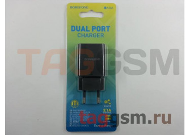 Блок питания USB (сеть) на 2 порта USB 2100mA (черный) (BA53A) Borofone