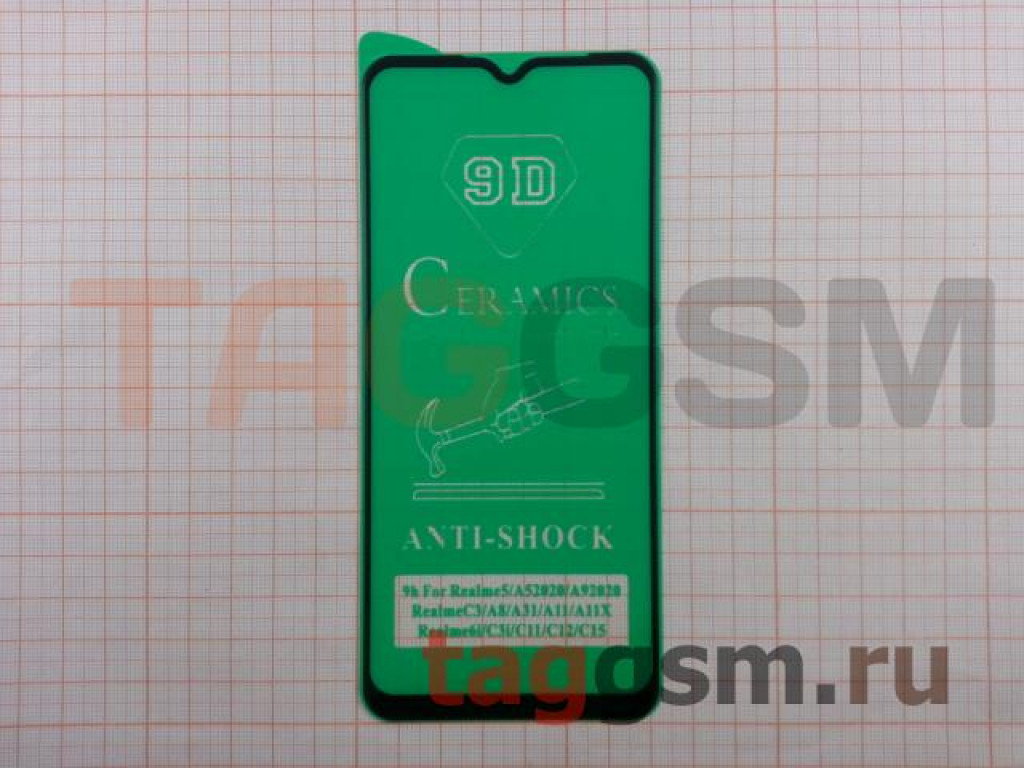 Пленка / стекло на дисплей для Realme C11 / C11 2021 / C15 / C20 / C21 /  C21Y / C25 / C25S / C25Y / C3 / Narzo 30A / Narzo 50A / Narzo 50i (Gorilla  Glass) 9D (черный) Ceramics, техпак