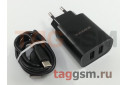 Блок питания USB (сеть) на 2 порта USB 2100mA + кабель USB - Type-C (в коробке) черный 1м, (BN2) Borofone
