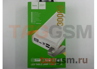 Портативное зарядное устройство (Power Bank) (HOCO J73) (Powerful, LED-дисплей, лампа, 2USB выхода, Type-C / Lightning / micro USB вход) Емкость 30000mAh (белый)
