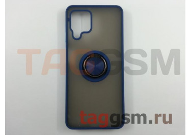 Задняя накладка для Samsung A22 / A225 Galaxy A22 (2021) (силикон, матовая, магнит, с держателем под палец, синяя (Ring)) Faison