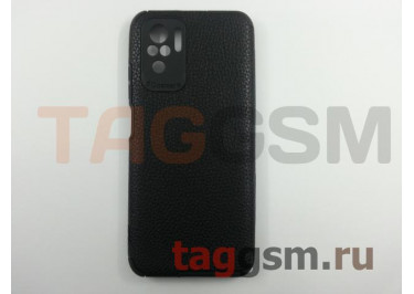 Задняя накладка для Xiaomi Redmi Note 10 (силикон, под кожу, черная)