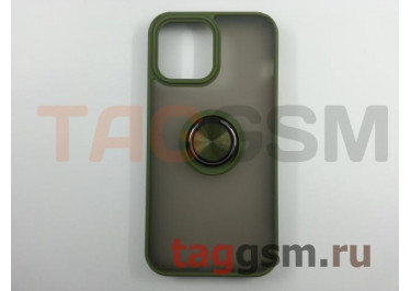 Задняя накладка для iPhone 13 Pro Max (силикон, матовая, магнит, с держателем под палец, хаки (Ring)) Faison