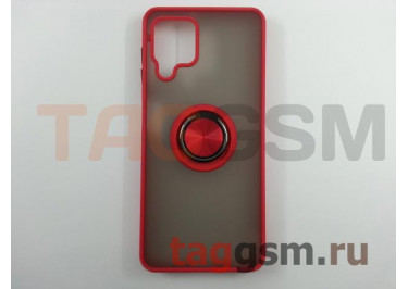 Задняя накладка для Samsung A22 / A225 Galaxy A22 (2021) (силикон, матовая, магнит, с держателем под палец, красная (Ring)) Faison