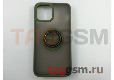 Задняя накладка для iPhone 13 mini (силикон, матовая, магнит, с держателем под палец, хаки (Ring)) Faison