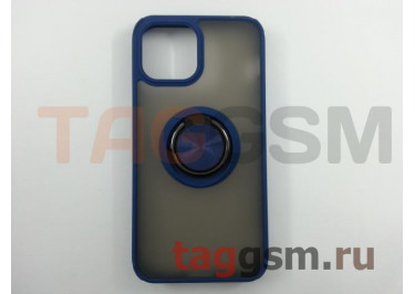 Задняя накладка для iPhone 13 mini (силикон, матовая, магнит, с держателем под палец, синяя (Ring)) Faison