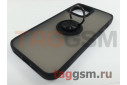 Задняя накладка для iPhone 13 Pro Max (силикон, матовая, магнит, с держателем под палец, черная (Ring)) Faison