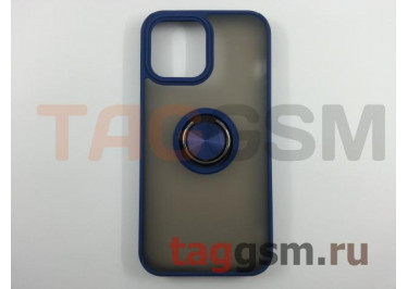 Задняя накладка для iPhone 13 Pro Max (силикон, матовая, магнит, с держателем под палец, синяя (Ring)) Faison