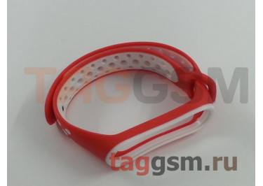Браслет для Xiaomi Mi Band 3 / 4 (красный, с белыми кругами)