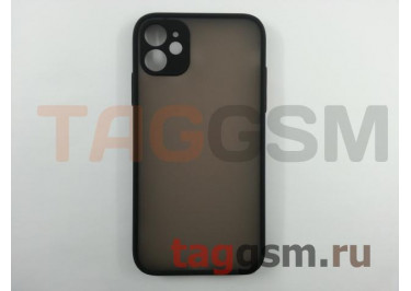 Задняя накладка для iPhone 11 (силикон, матовая, черная, красные кнопки) техпак