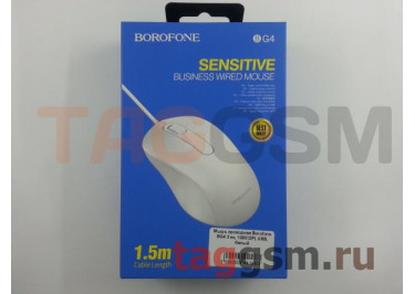 Мышь проводная Borofone BG4 3 кн, 1000 DPI, USB, белый