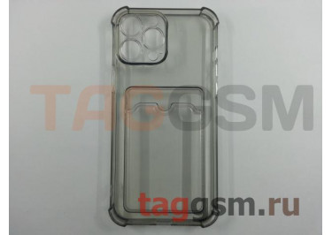 Задняя накладка для iPhone 13 Pro Max (силикон, с защитой камеры, с визитницей, прозрачно-черная (Full TPU Case)) Armor series