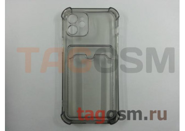 Задняя накладка для iPhone 12 (силикон, с защитой камеры, с визитницей, прозрачно-черная (Full TPU Case)) Armor series