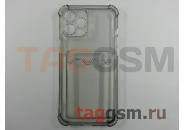 Задняя накладка для iPhone 12 Pro Max (силикон, с защитой камеры, с визитницей, прозрачно-черная (Full TPU Case)) Armor series
