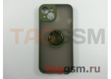 Задняя накладка для iPhone 13 (силикон, матовая, магнит, с держателем под палец, хаки (Ring)) Faison