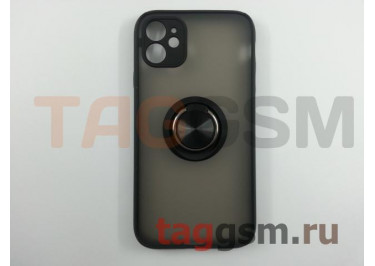 Задняя накладка для iPhone 11 (силикон, матовая, магнит, с держателем под палец, черная (Ring)) Faison