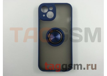 Задняя накладка для iPhone 13 (силикон, матовая, магнит, с держателем под палец, синяя (Ring)) Faison