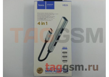 USB Type-C HUB 4 в 1 (Разъемы USB 3.0; 3xUSB 2.0) (серебро) HOCO HB26