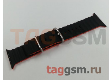 Ремешок для Apple Watch 42mm / 44mm / 45mm / 49mm (силикон, Ocean band. рифленый, черный / оранжевый)