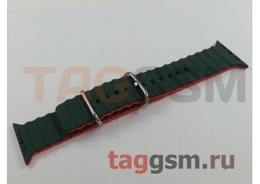 Ремешок для Apple Watch 42mm / 44mm / 45mm / 49mm (силикон, Ocean band. рифленый, зеленый / оранжевый)