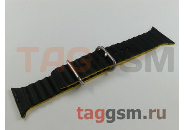 Ремешок для Apple Watch 38mm / 40mm / 41mm (силикон, Ocean band. рифленый, черный / желтый)