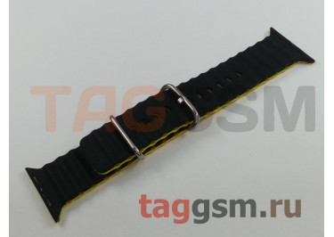 Ремешок для Apple Watch 42mm / 44mm / 45mm / 49mm (силикон, Ocean band. рифленый, черный / желтый)