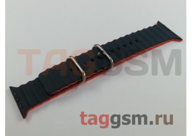 Ремешок для Apple Watch 42mm / 44mm / 45mm / 49mm (силикон, Ocean band, темно-синий / оранжевый)