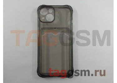 Задняя накладка для iPhone 14 (силикон, с защитой камеры, с визитницей, прозрачно-черная (Full TPU Case)) Armor series