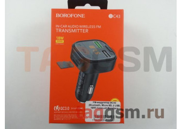 FM-модулятор BC43 (Bluetooth, Micro SD, 2 USB, 18W) (черный) Borofone