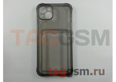 Задняя накладка для iPhone 14 Plus (силикон, с защитой камеры, с визитницей, прозрачно-черная (Full TPU Case)) Armor series