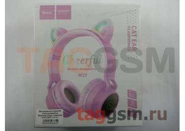 Беспроводные наушники (полноразмерные Bluetooth) (серо - розовые) HOCO W27, Cat Ear
