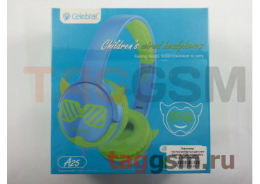 Наушники полноразмерные детские Celebrat A25 (микрофон, голубо - зеленые)