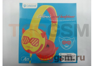 Наушники полноразмерные детские Celebrat A25 (микрофон, желто - красные)