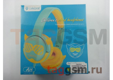 Наушники полноразмерные детские Celebrat A25 (микрофон, бирюзово - желтые)