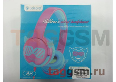 Наушники полноразмерные детские Celebrat A25 (микрофон, розово - голубые)